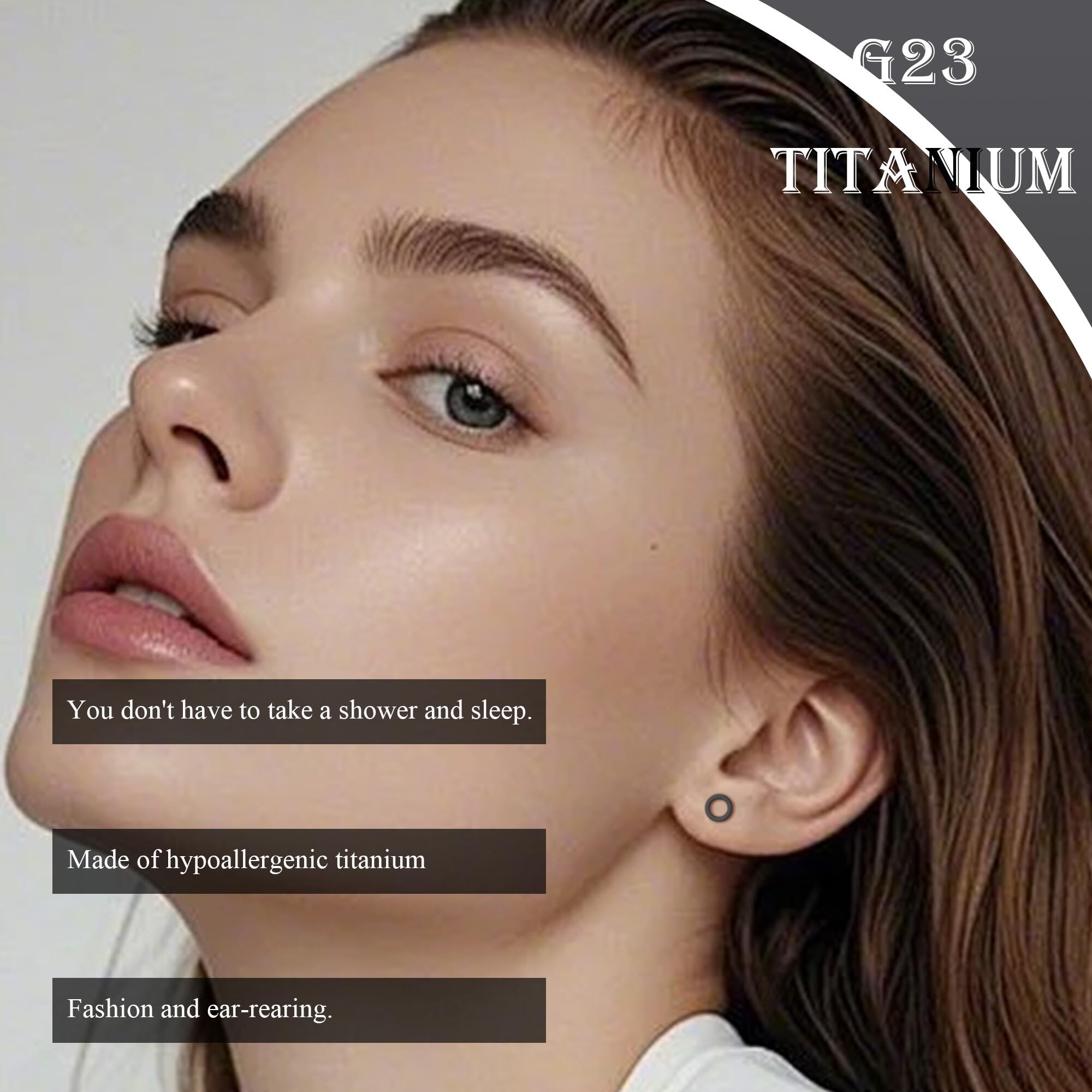 FACOKO Orecchini a lobo da donna in titanio con fondo piatto ipoallergenici, adatti a uomo e donna 5 mm rotondi cavi/croce/fulmine