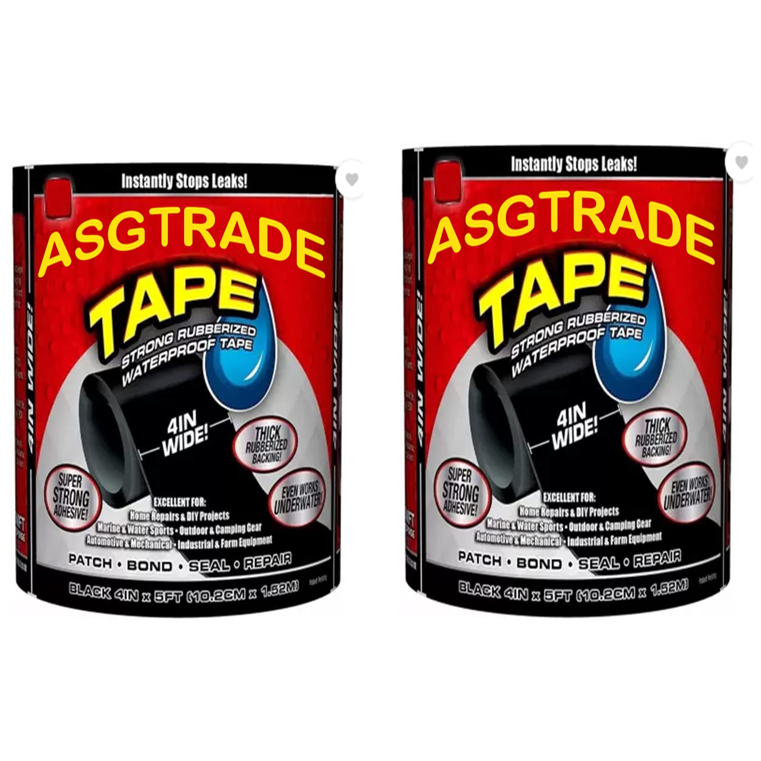 ASGTRADE PVC Tape,Seal Repair Tape, Super Strong Adhesive Sealant Tape to Stop Leakage of Kitchen Sink/toilet Tub, leak stop, stop leak tape, Black 4" X 5 (2) (B09C6NRD9M) Amazon Price History, Amazon Price Tracker