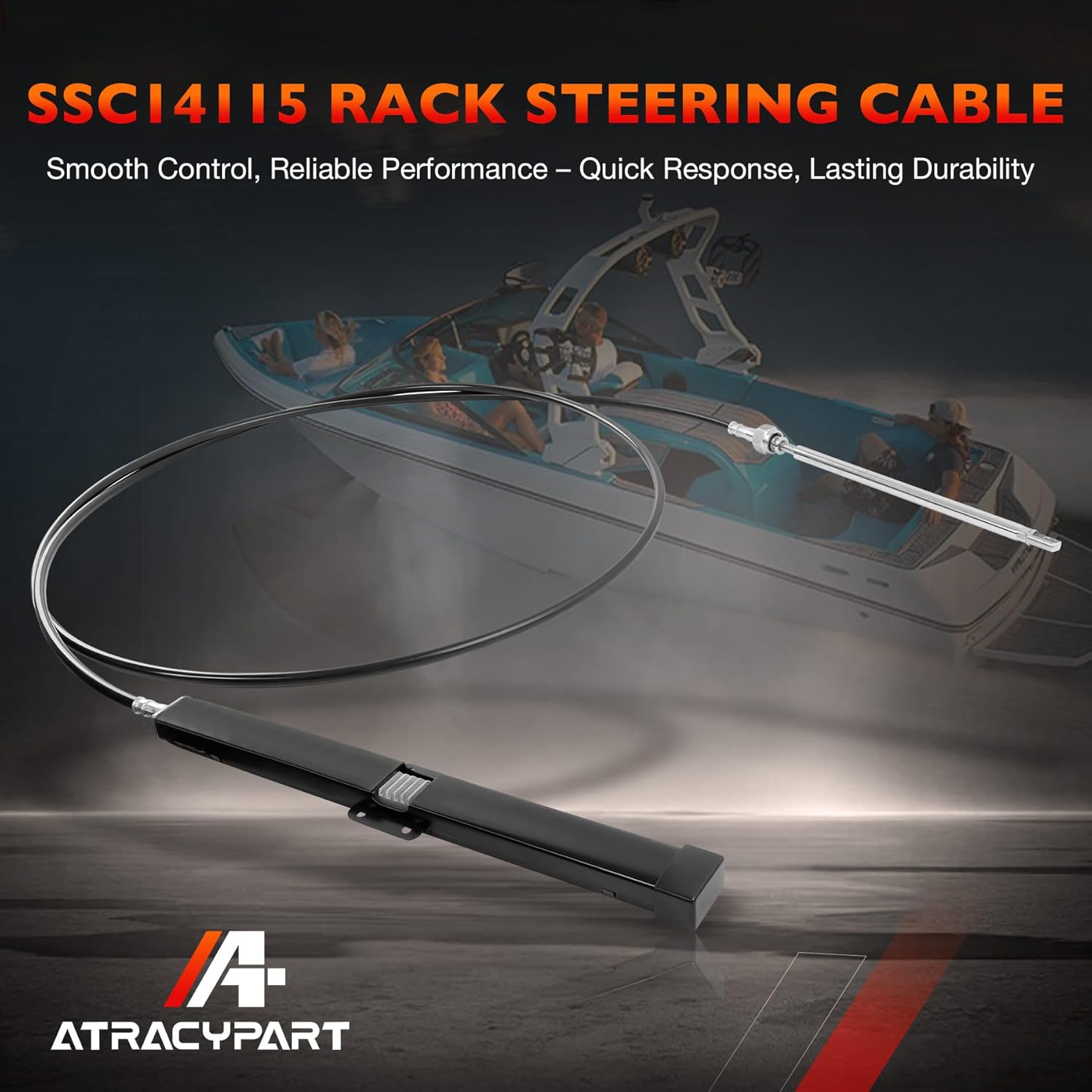 ATRACYPART 15FT Back Mount Steering Cable Kit – Marine Rack-and-Pinion Boat Steering System SS14115, Compatible with Seastar/Teleflex Back Mount Rack Steering