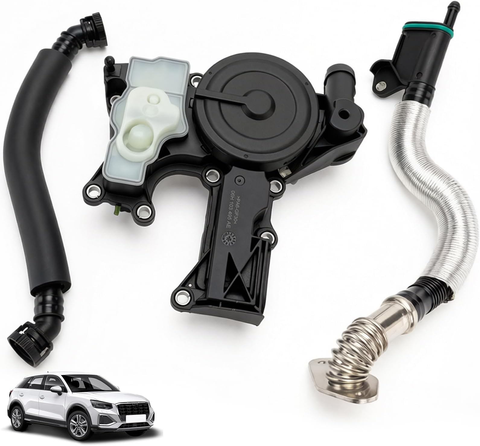 06H103495AE Engine Crankcase Vent Valve Oil Separator Compatible with Audi A4 A5 A6 Q5 Quattro Allroad 2.0T 1.8T, With Breather Hose Tube - Replace# 06H103495AK 06H103495J 06H103495AC 06H103495AH