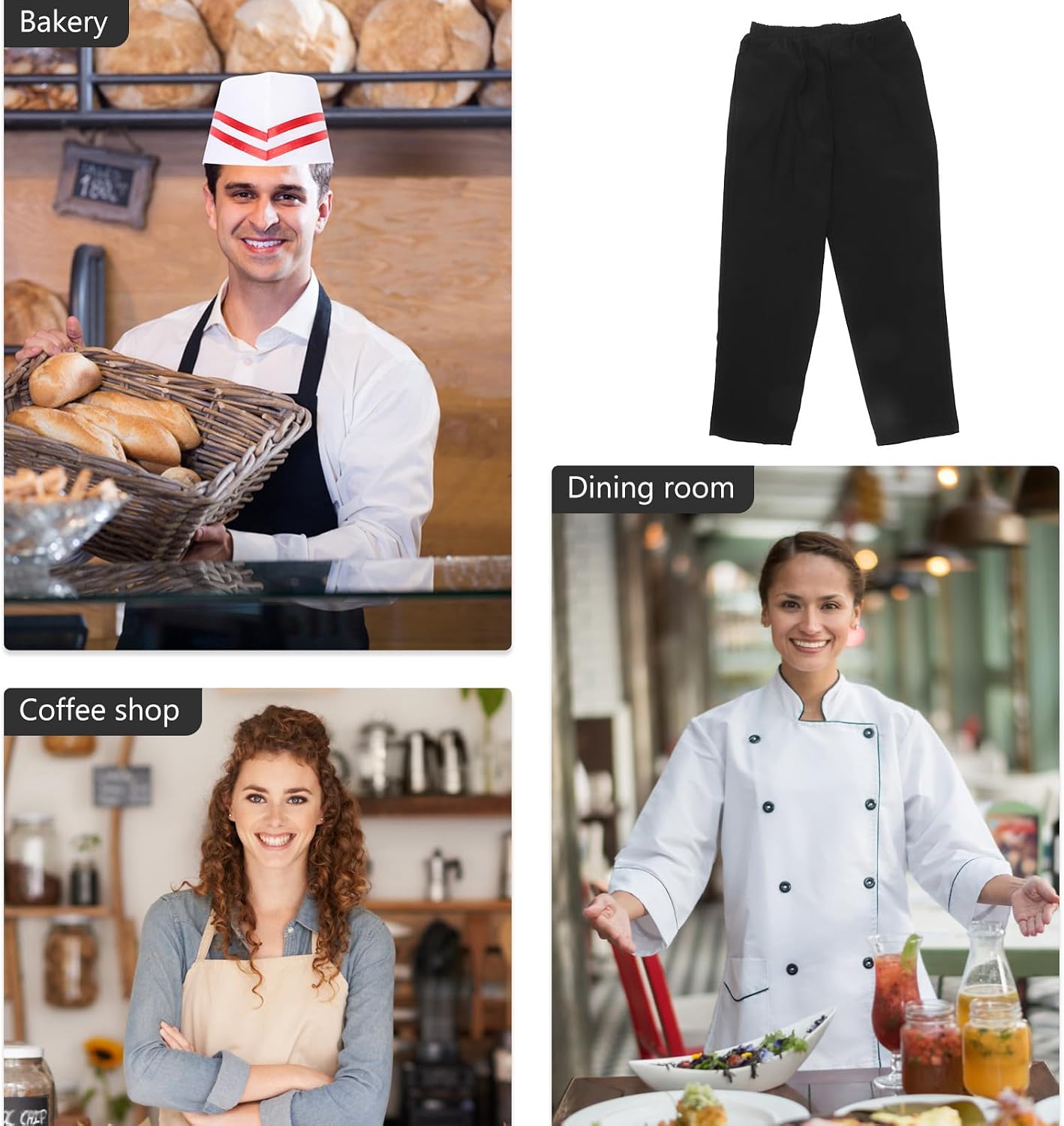 Chef Work Pants for Men Black, Breathable Kitchen Uniform Trousers with Pockets, Restaurant Chef Vent Baggy Pants for Cooks and Servers Size XXL
