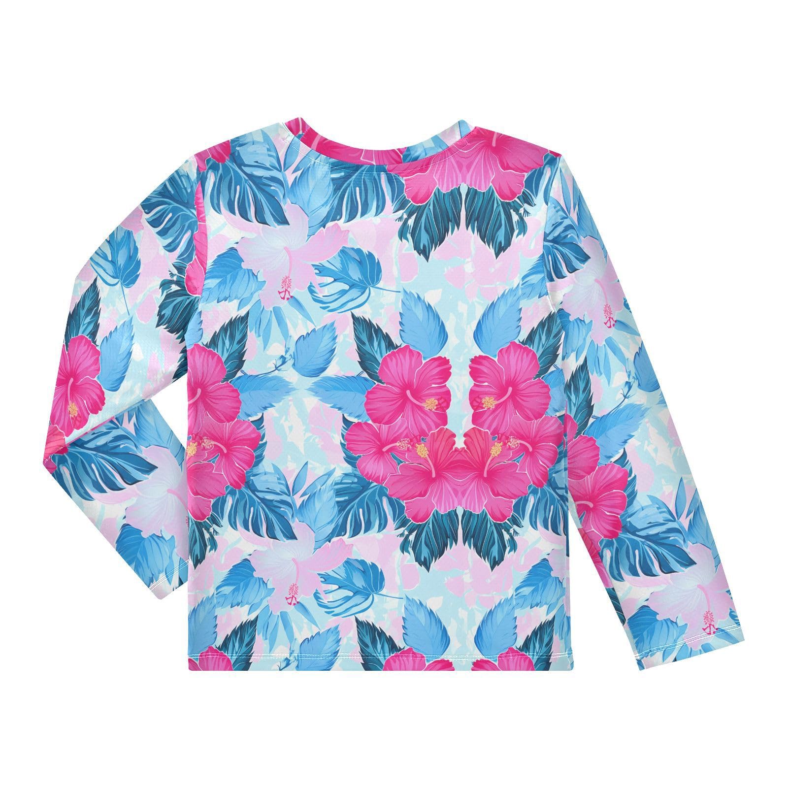 Hibiscus Monstera Leaves Floral Boy's Rash Guard Swim Shirt Long Sleeve Sun Shirt for Swimming Pool Beach UPF50+ 4T