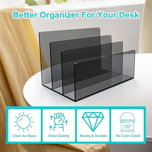 Miniatura 6 de Boloyo Soporte de Archivos Acrílico, 1 Pieza 3 Secciones Organizador de Archivos Transparente Negro Clasificador de Cartas de Correo Soporte de