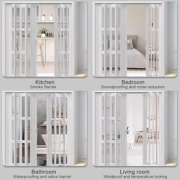 Kitchen Hallway Restaurant Bi Folding Barn Door, Large 210 200 180 150 130 110 90 80 CM Retractable Sliding Doors with Acrylic Glass, Portable Double Folding Door(White,83x80in(210.8x203cm))