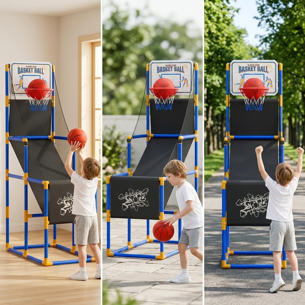 harayaa Kinderspiel Basketballspiel Wurfkorb Mini Korbspiel Anlage mit Automatischer Ballrückführung Tragbar Leicht Aufzustellen, Großes Basketball-Schießspiel mit 8 Bällen und Stabiler Unterstützung