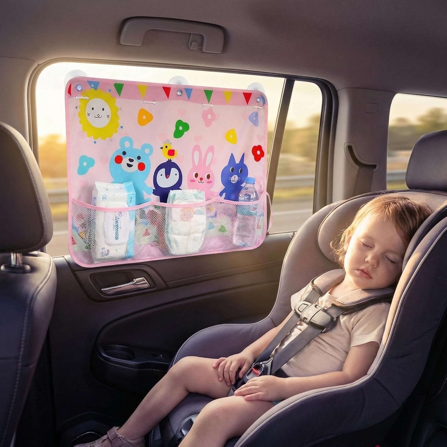 Baby Sun Protection Car Sunshade Curtain, Magnetic, Double-Layer Full/Partial Coverage Optional, Cute Pattern Car Curtains to So Babies, Sunshade for Long-Distance Buses and Taxis (Blue)