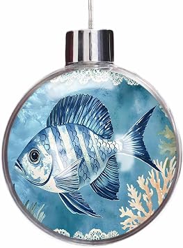 Christmas Balls Ornament for Xmas Tree Hanging, Ocean Blue Fish Clear Ornaments for Crafts Fillable, Summer Coastal Coral Seaweed 3.5" Ball Christmas Tree Wedding Party Decorations