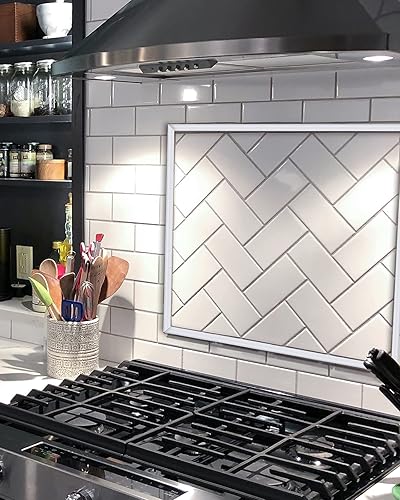 Miniatura 8 de Art3d Azulejos de pared de granito oscuro para despegar y pegar y recortar bordes blancos para cocina, tocadores de baño, decoración de chimenea,