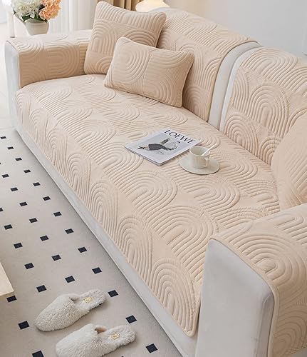 Miniatura 4 de vctops Funda de sofá de felpa de terciopelo con patrón geométrico acolchado para sofá modular, funda antideslizante y suave para perros, niños y