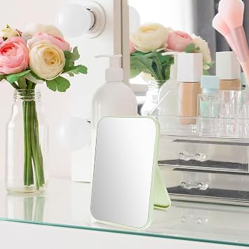 Table Desk 8-Inch Portable Folding Mirror with Adjustable Stand for Vanity Makeup - Small Tabletop Design for Bathroom, School, Locker, Household, Refrigerator, Office, Camping