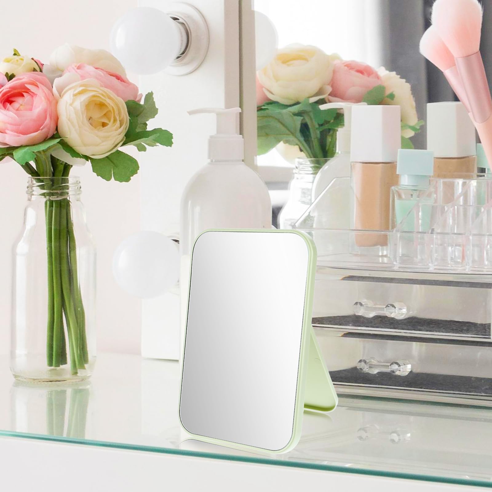 Miroir De Maquillage Mural Ou Posable – 20,3 Cm, Vert, Avec Support – Parfait Pour Salle De Bain, Bureau Ou Chambre - 7