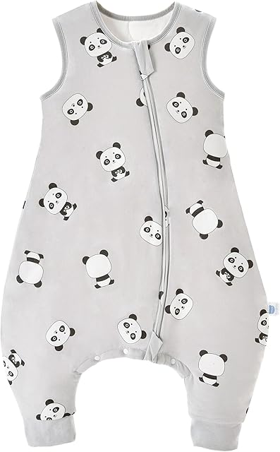 Chilsuessy Toddler Sleeping Bag with Feet ( CPC Certification ) 2.5 Tog Baby Sleeping Sack with Legs Pyjamas Infant Walking Cotton Wearable Blankets, Panda Grey, 80cm/2-3 Years