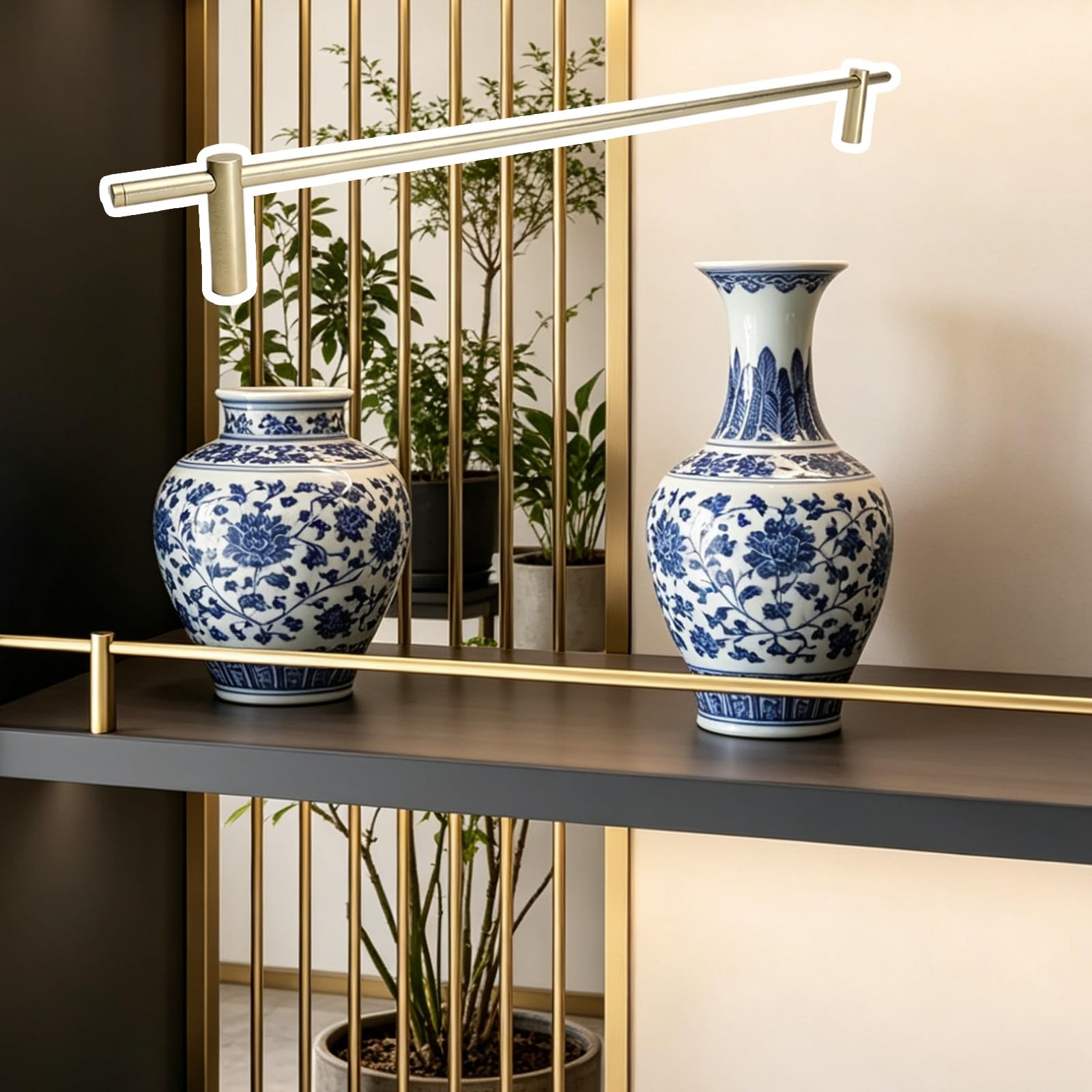 Djphofs Gold Solid Metal Shelf Guard Rail Customizable, Minimalist Gallery Rails For Open Shelves, Waterproof Fence Set Easy Installation(,58Cm/23In)