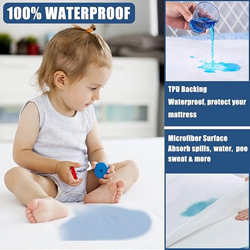 Miniatura 2 de Protector de colchón impermeable tamaño individual, paquete de 2 fundas de colchón transpirables, funda de colchón de bolsillo profundo ajustable