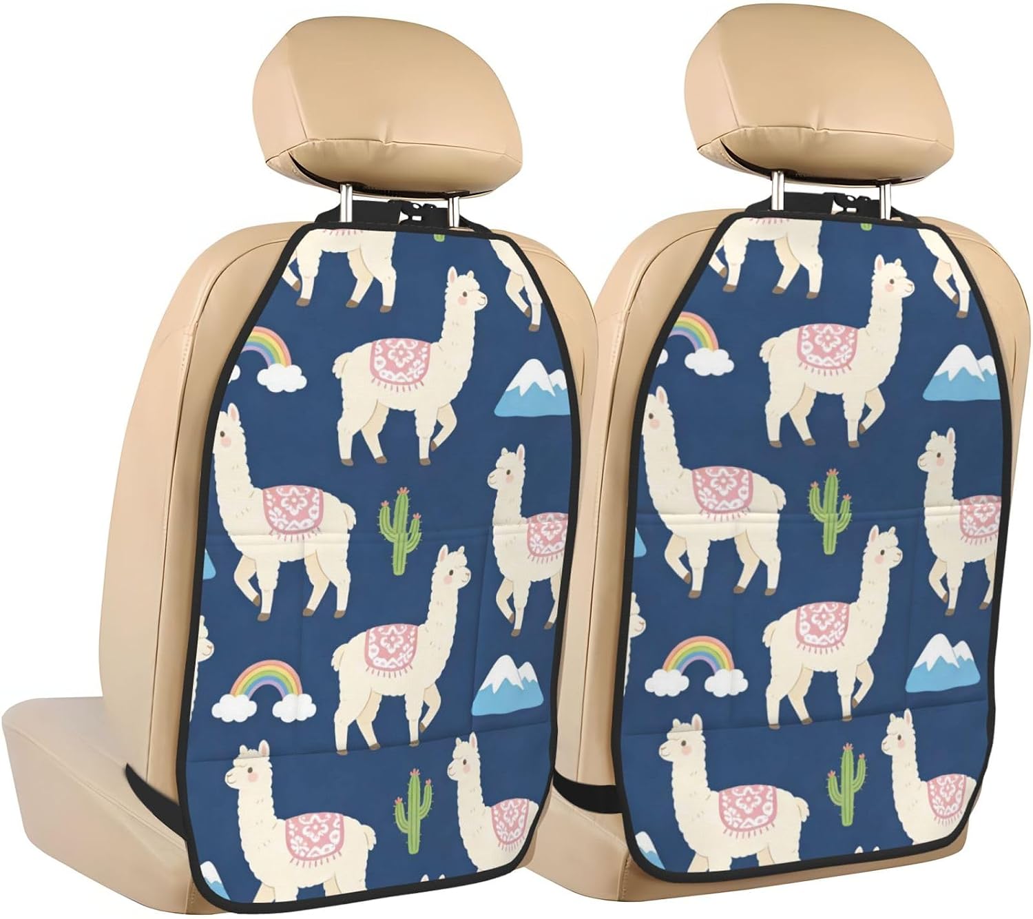 Alpaca Mountain Pattern Car Seat Back Kick Protector 2 Pack, 18.5x26.4 Inch Anti-Kick Pad, Waterproof Oxford Fabric Large Rear Seat Cover for Kids Pets Fits SUV Jeep Truck Sedan