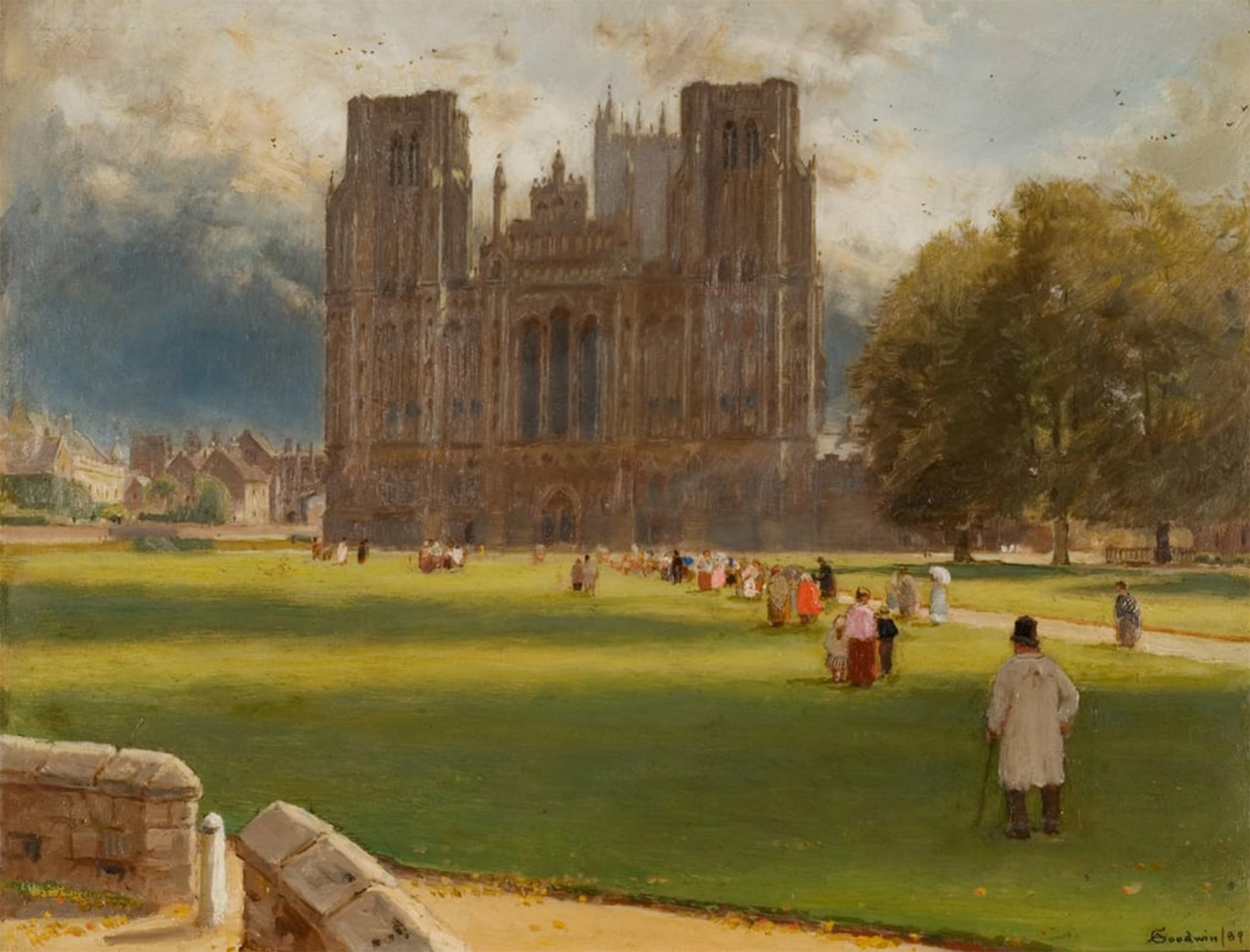 ARToPHIIU Famous Painting Picture Art Print Canvas Prints Art Wells Cathedral by Albert Goodwin Oil Painting Artwork for Home Decor 60x90cm