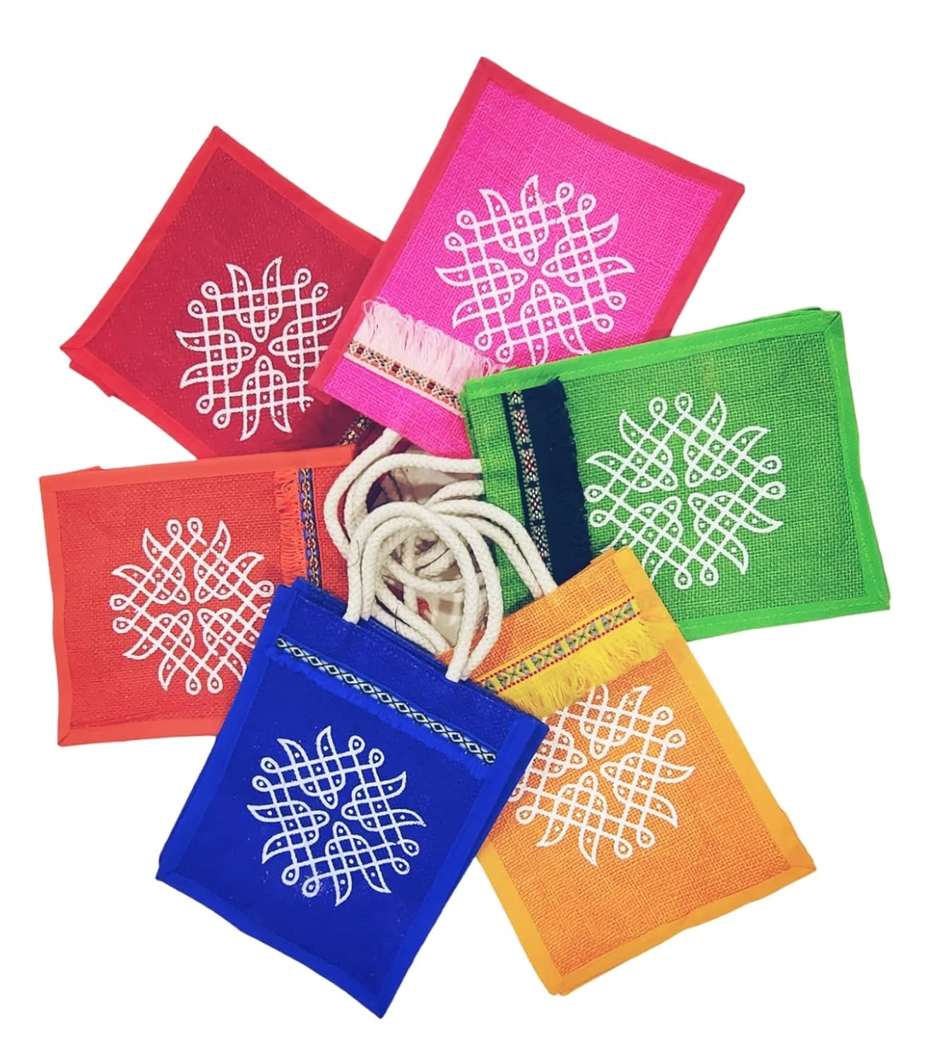 Anumala® Jute Bags with Contrast Kolam Print for Return Gifts Jute