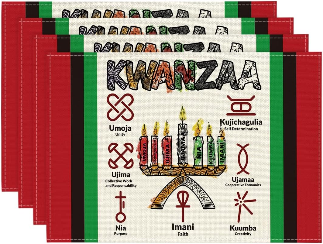 Artoid Mode Green Black Red Kinara Candles Seven Principles Kwanzaa Placemats Set of