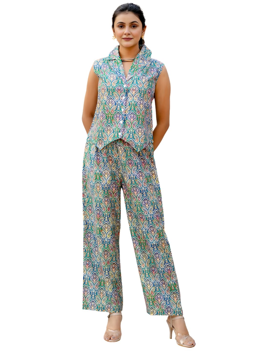 navlik Women's Rayon Printed Straight Top with Matching Pant Set - Elegant Sleeveless V-Neck for Casual, Office (NK-WD51)-picture-45