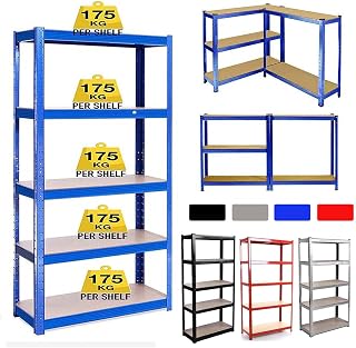 5 Tier Heavy Duty Boltless Garage Shelving Units - 150 x 70 x 30cm Adjustable Standing Shelving Metal Storage Shelves Racking Unit for Shed Warehouse Workshop Office, 875KG Capacity, Galvanised