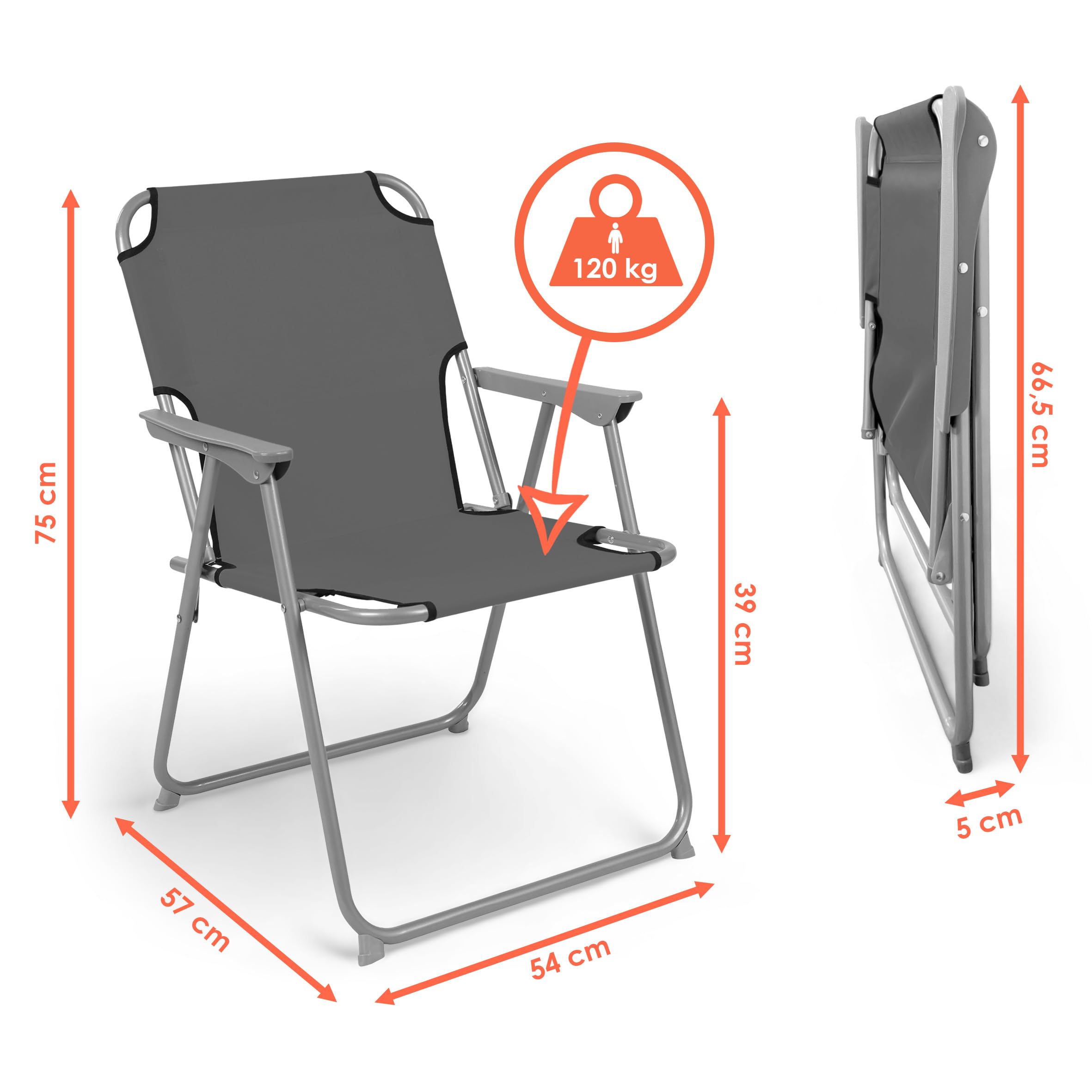 Spetebo Camping Klappstuhl grau belastbar bis 120 kg - 2er Set - Klassischer Campingstuhl klappbar - Gartenstuhl Angelstuhl Faltstuhl Campingsessel klassisch für Garten Reise Festival