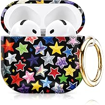 Compatiable with AirPod 4 Protective Case 2024, Soft Protective Case with Keychain for Women,Cute& Sleek Design Shockproof Charging Case Cover for AirPod 4Colorful Stars