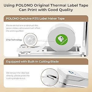 POLONO Label Maker Machine with Tape, P31S Bluetooth Label Printer, Mini Label Maker with Multiple Templates for School Office Home Organization, Wireless Portable Thermal Printer for Storage, White
