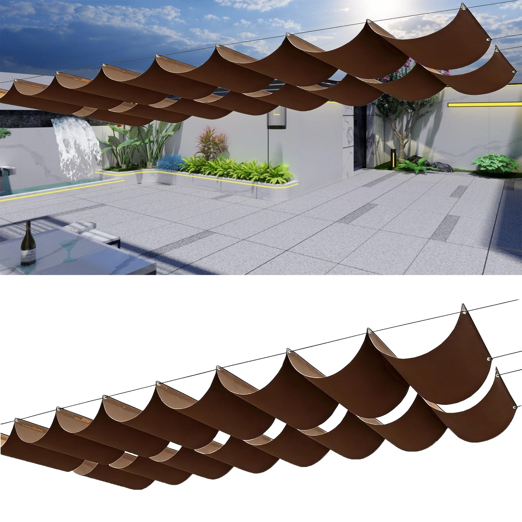 Voile d'ombrage de vague marron 170 x 400 cm anti-UV jardin
