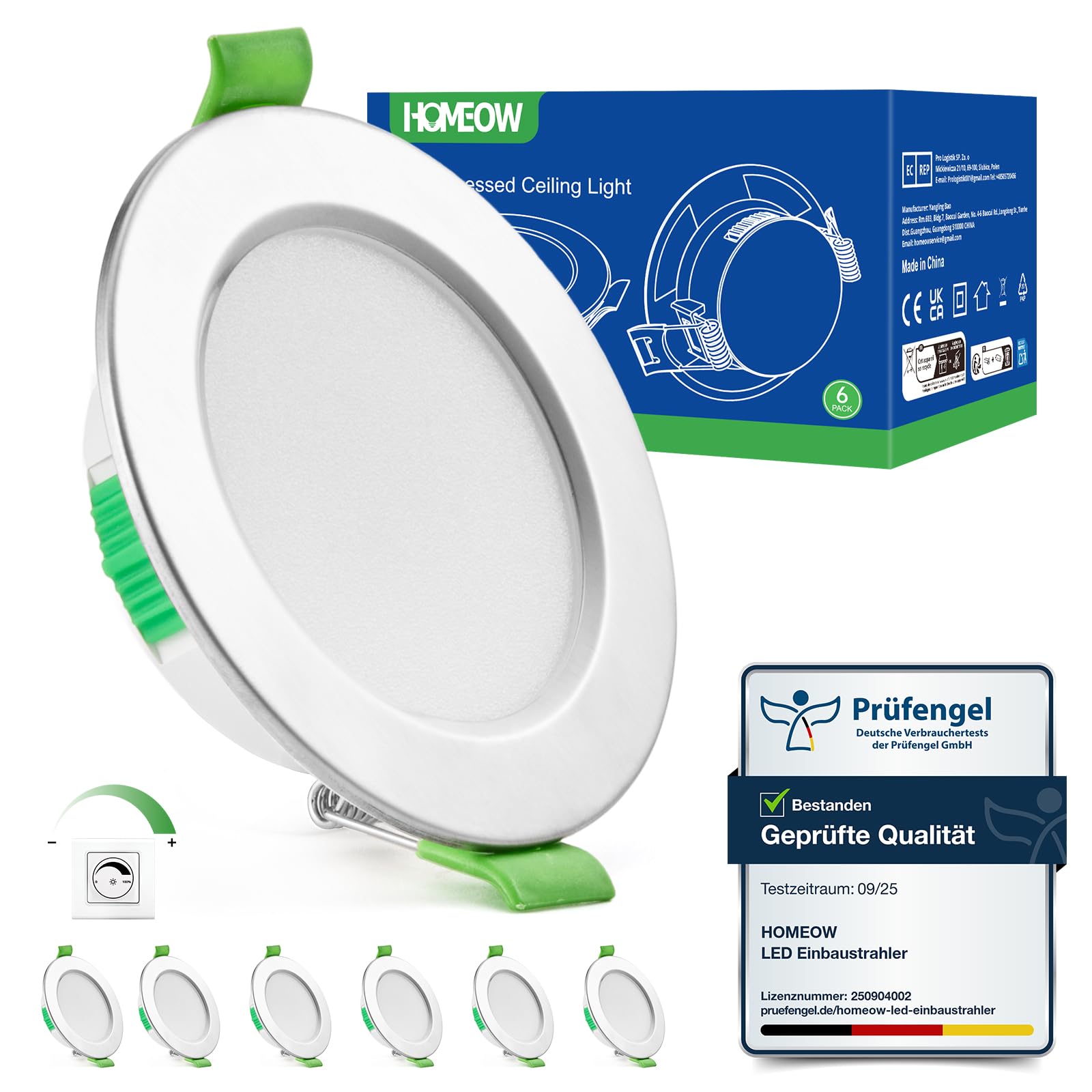 HOMEOW LED Einbaustrahler 230V Dimmbar, Led Spots 68mm - 80mm Lochmaß, IP44 Einbaustrahler LED 5W 400LM Warmweiß Neutralweiß Kaltweiß, 24mm Ultra Flach Deckenspots für Badezimmer Küche