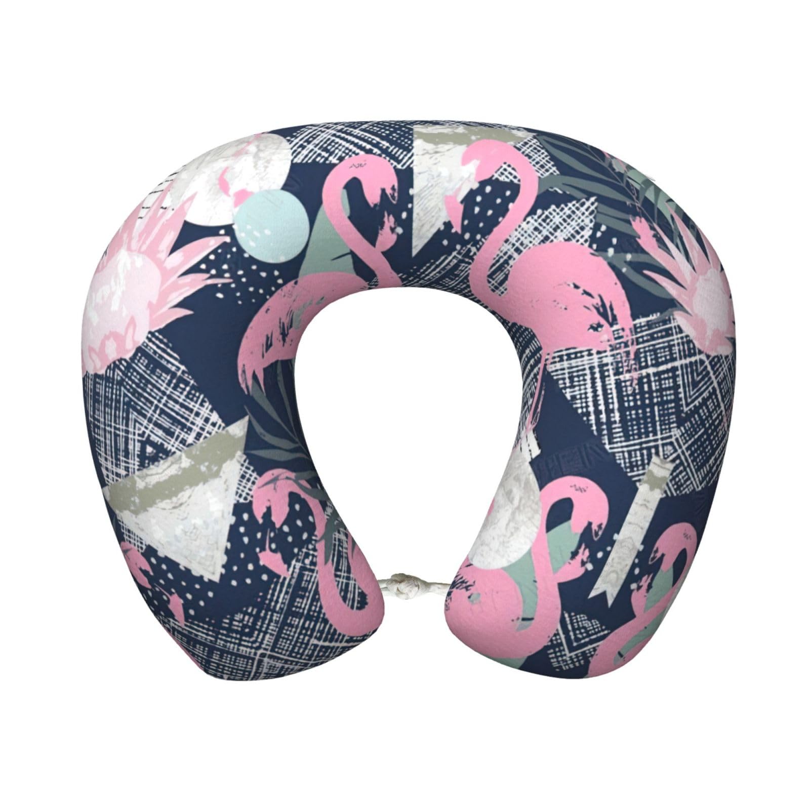 ASFgda U-Shape Memory Foam Pink Flamingo And Leaves Print Travel Pillow,Neck Support,Washable Cover For Airplane Car Home Office