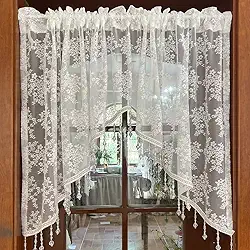 Cortina de renda tricotada de flor branca princesa com miçangas, cortina de luxo recortada, cortinas vitorianas para porta arqueada, decoração de casamento, dia dos namorados, bolso para varão 1