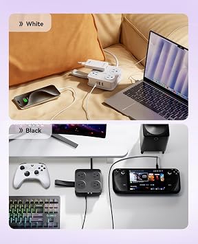 5 Ft Extension Cord with 3 USB Ports, ORICO Power Strip for Desktop, 4 Side Outlet Extender(8 AC) & Flat Plug, 11 in 1 Charging Station for Home/Office/Dorm - AP3 PRO