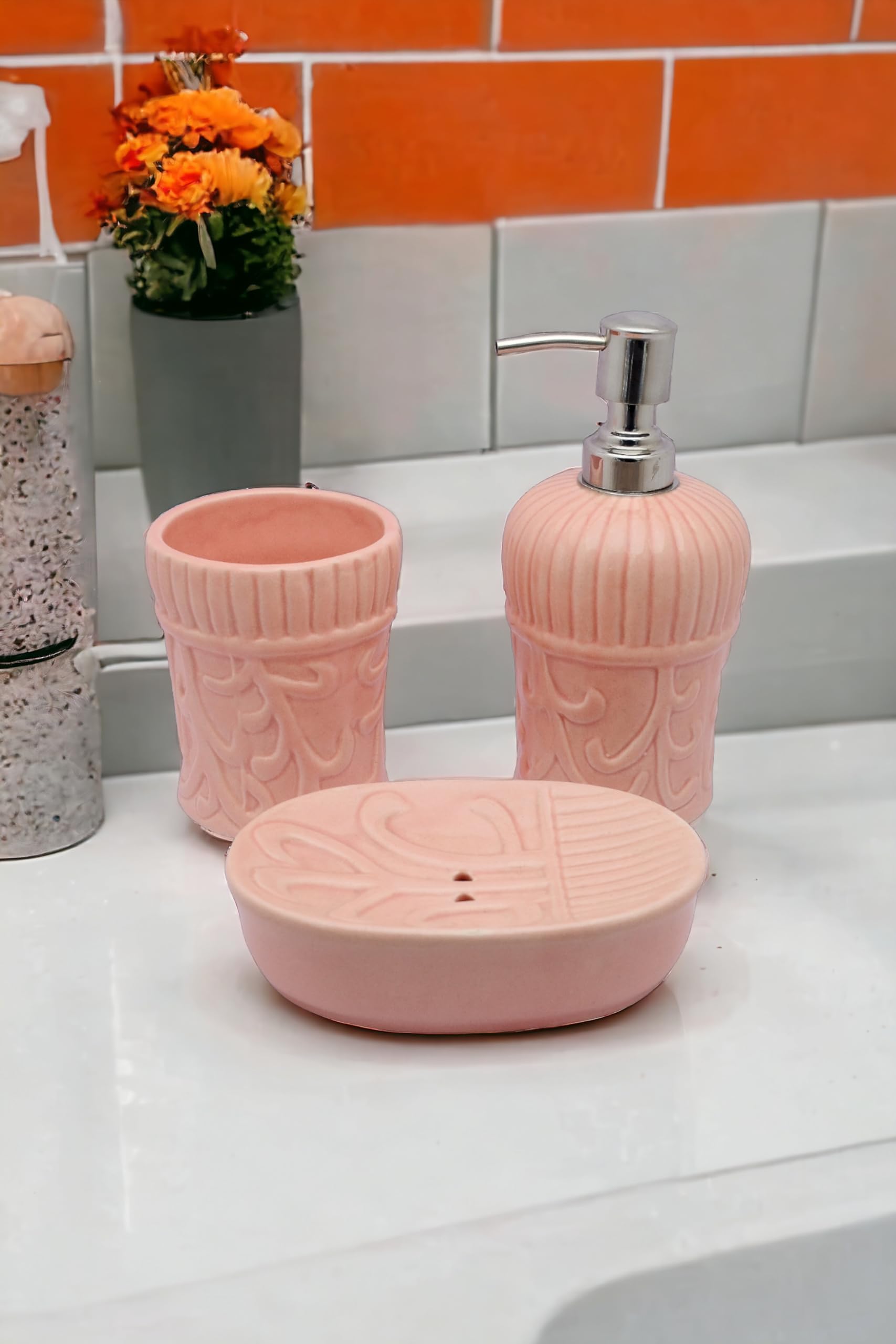 See full amazon price history chart for Malaikah Regal Pink Elegance Ceramic Bathroom Set, Ideal for Bathroom Decor, Hand-Painted, 1 Soap Case, 1 Liquid Soap Dispenser, 1 Brush Holder Malaikah Regal Pink Elegance Ceramic Bathroom Set, Ideal for Bathroom Decor, Hand-Painted, 1 Soap Case, 1 Liquid Soap Dispenser, 1 Brush Holder (B0CVF1PWGW) Amazon Price History, Amazon Price Tracker