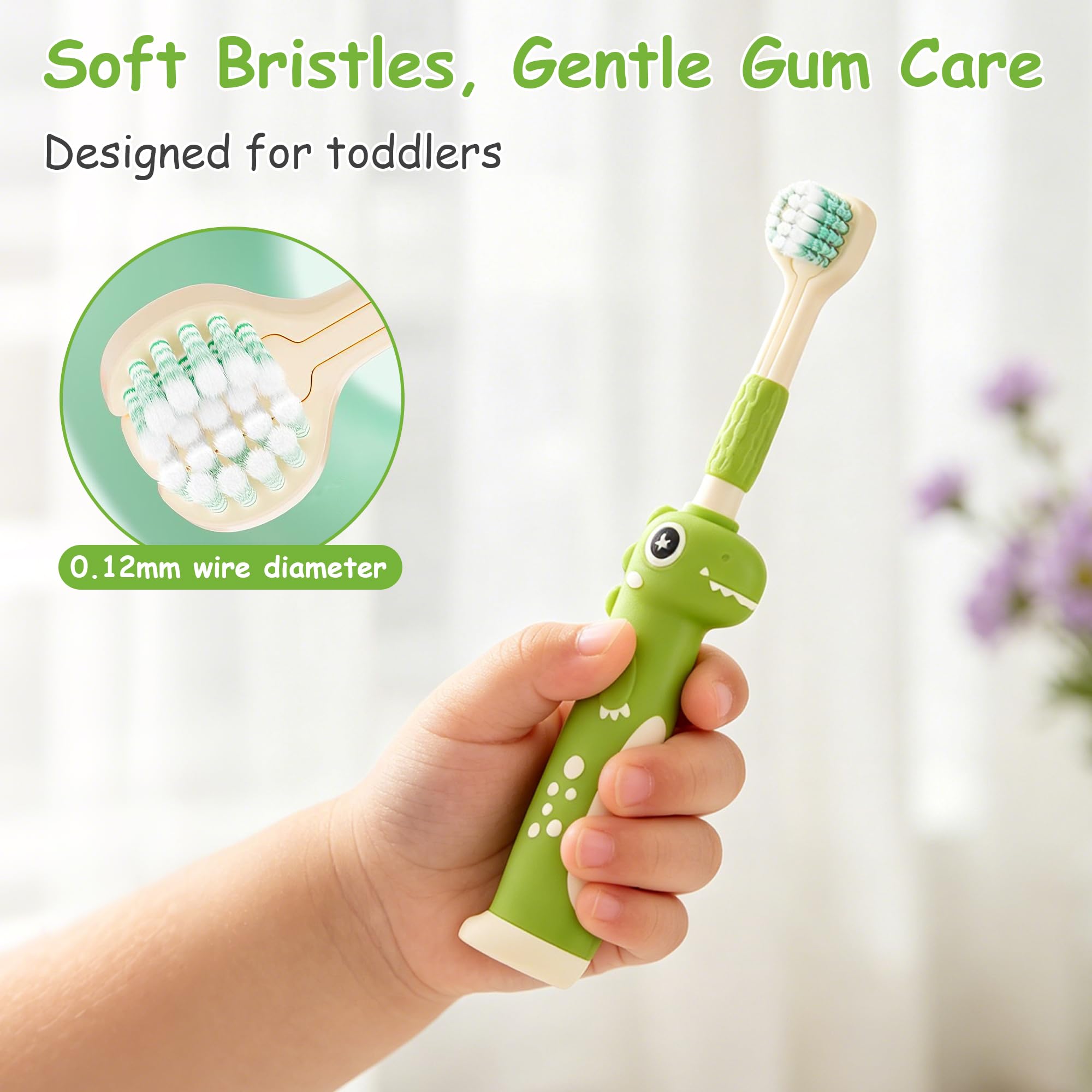 Cepillo de dientes para niños pequeños, cepillo de dientes de cerdas ultrasuaves para bebés de 1 a 12 años, eficiente cepillo de dientes infantil de 3 lados con raspador de lengua, mango