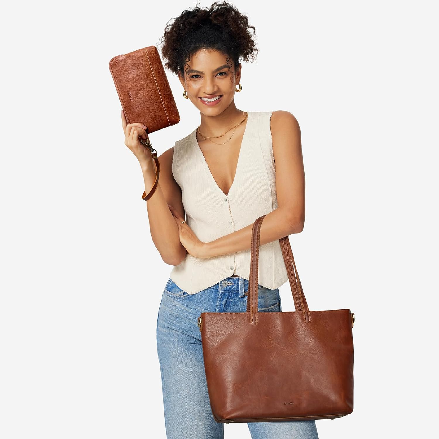 S-ZONE Leather Tote Bag for Women Large Shoulder Bag Work Top Handle Handbag Satchel Purse 2Pcs Set - Image 2