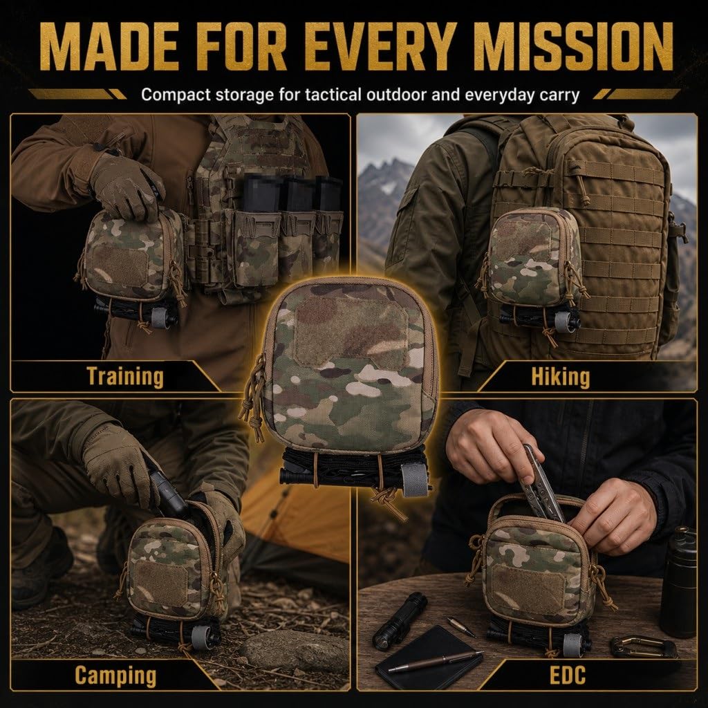 Pochette Utilitaire Tactique Molle, Support de Ceinture, Sac de Rangement EDC en Nylon 500D