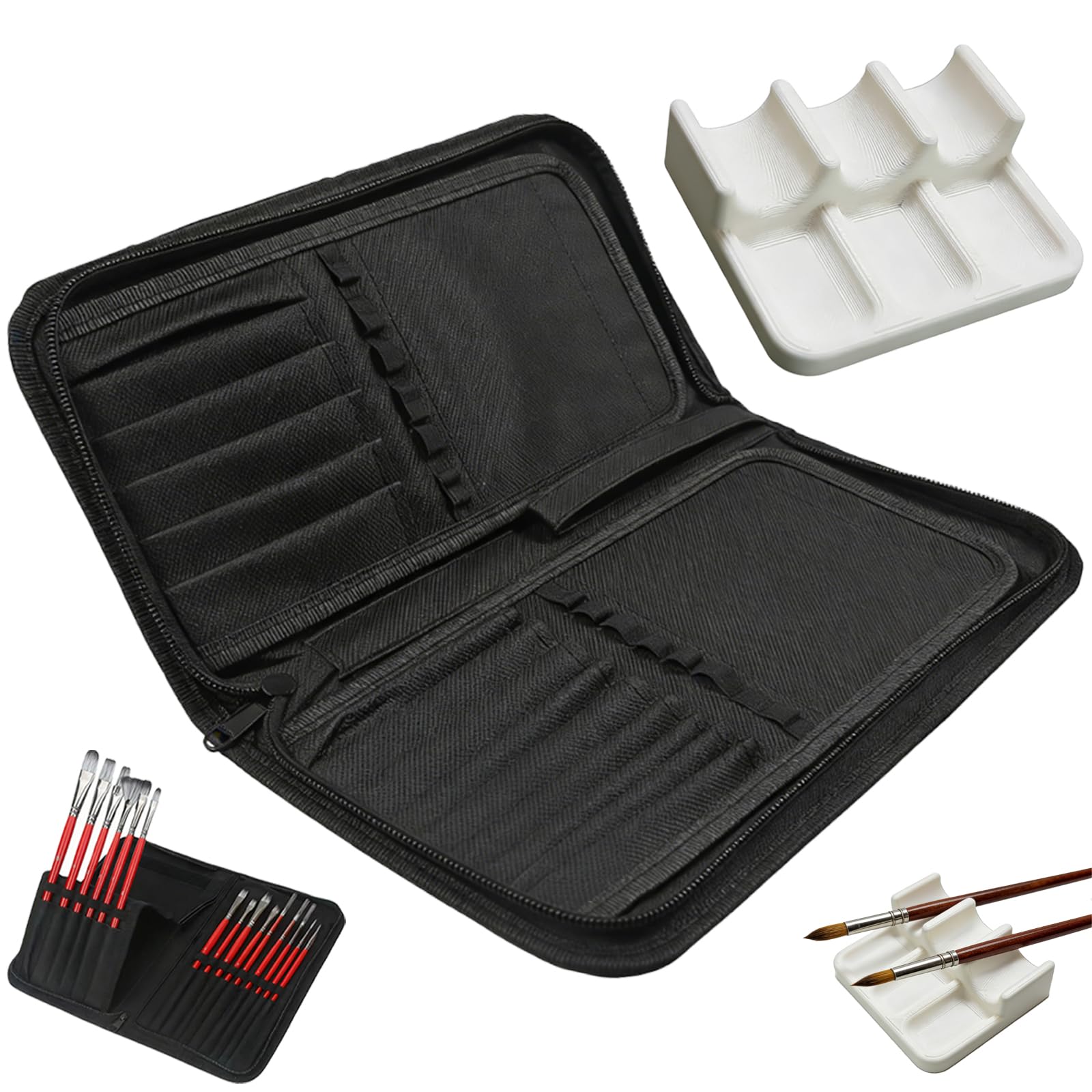 ROBGZMQW Paint Brush Holder and Storage Case, Paint Brush Storage, 2-Piece Set for Art Classes and Outdoor Painting, Portable Paintbrush Organizer with Roll-Up Design for Artists and Makeup Brushes