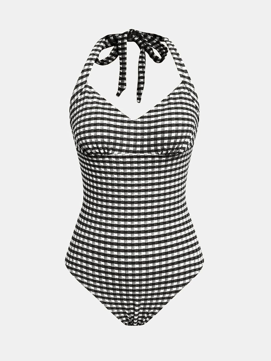 CUPSHE Women's One Piece Swimsuit Halter Strap V Neck Bathing Suit Backless Full Coverage Color Block Swimwear