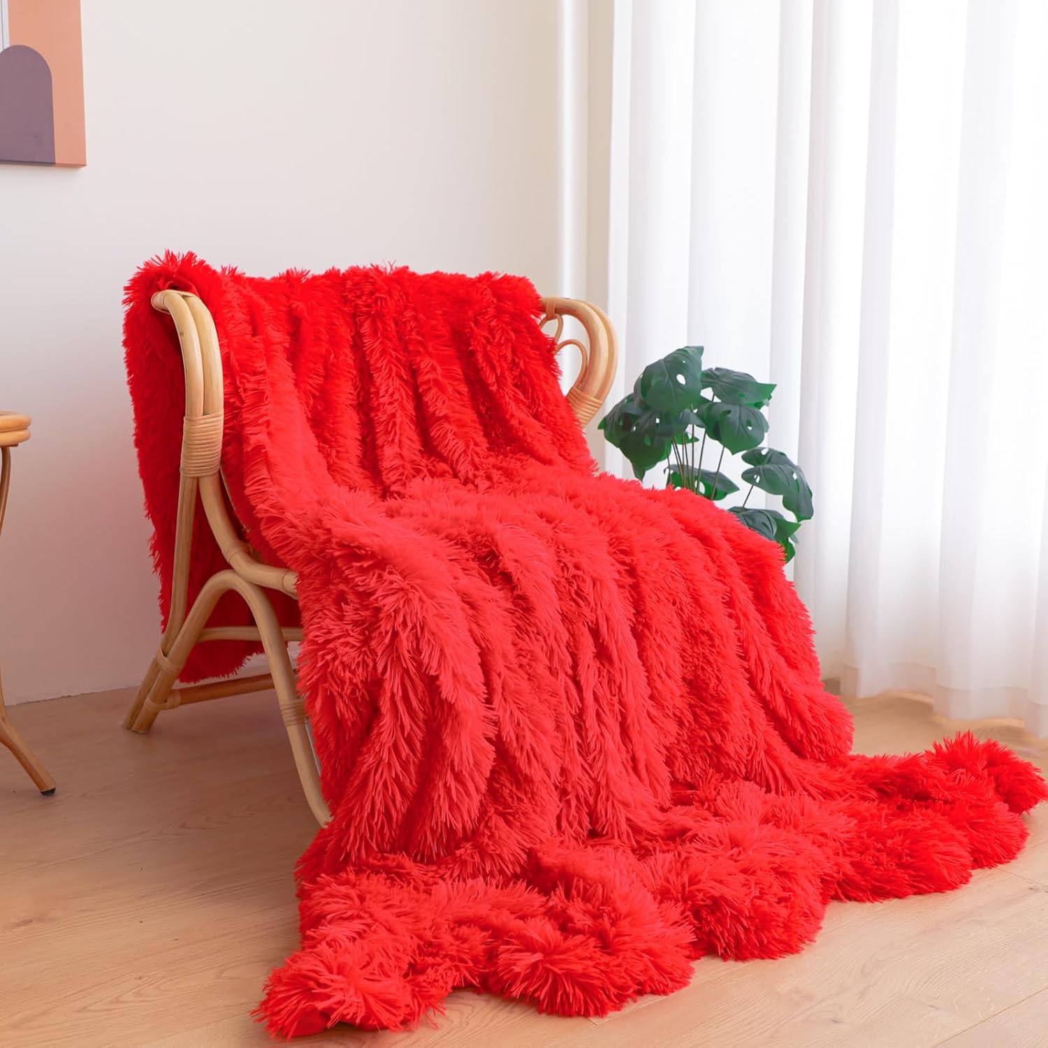 Red Fuzzy Throw Blanket Living Room Decor Home Gifts, Soft Faux Fur Fluffy Cozy Fuzzy Plush Warm Couch Bed Blanket, Bedroom Spring Decor Red Gifts for Him Her, 50x60 - Image 2