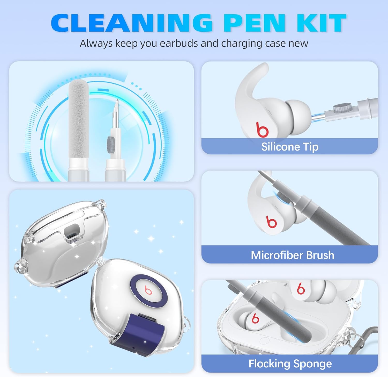 for Beats Fit Pro Case with Secure Lock and Phone Stand, Shockpoof Clear Case Cover Compatible with Beats Fit Pro (2021) Earbuds Accessories with Cleaner Kit & Keychain (Clear) - Image 9