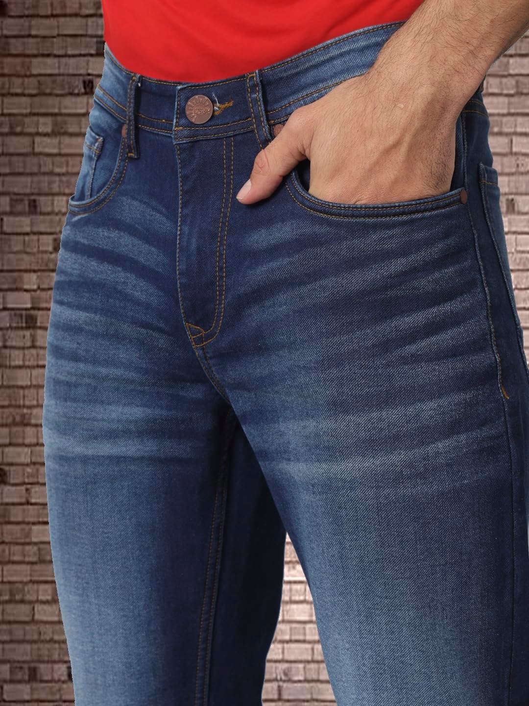 i'sol Men Thiago Super Premium Dark Blue Straight Fit with Knitted Dobby Denim Extra Soft Fabric Superior European Wash