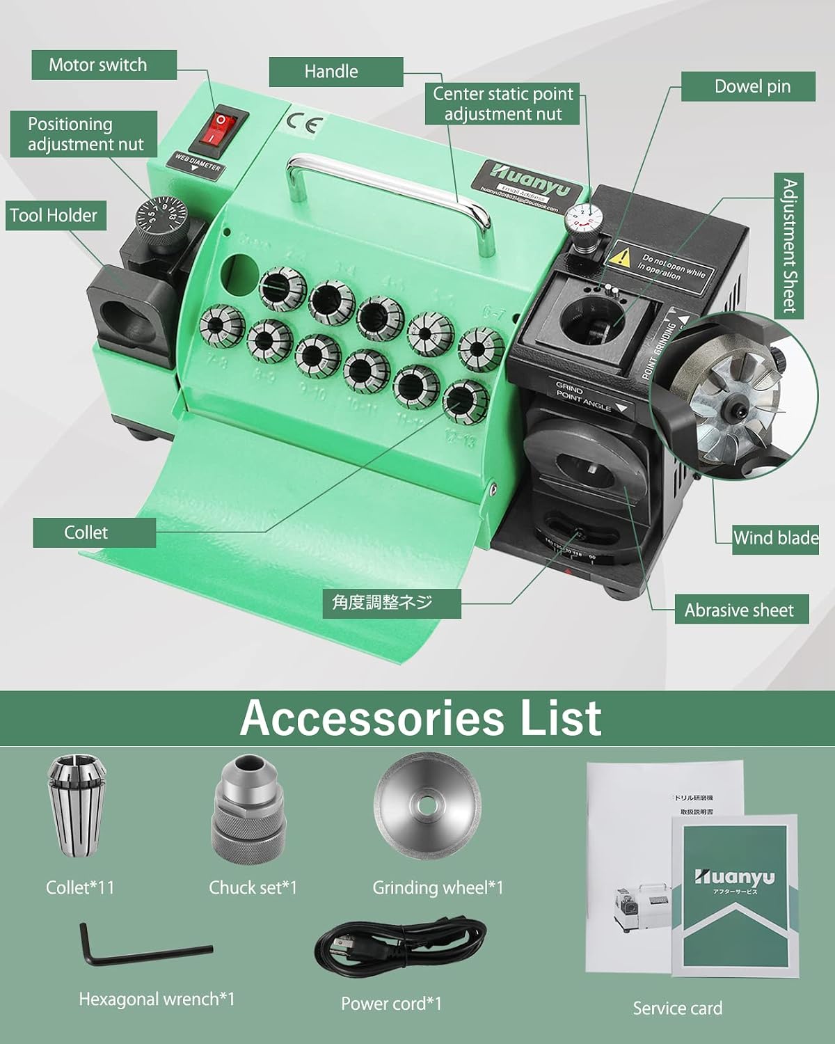 Drill Bits Sharpener Portable Drill Bit Grinder End Mill Re-Sharpener with 11 Collects Angle Adjustable High-Precision 13B (B(for HSS))