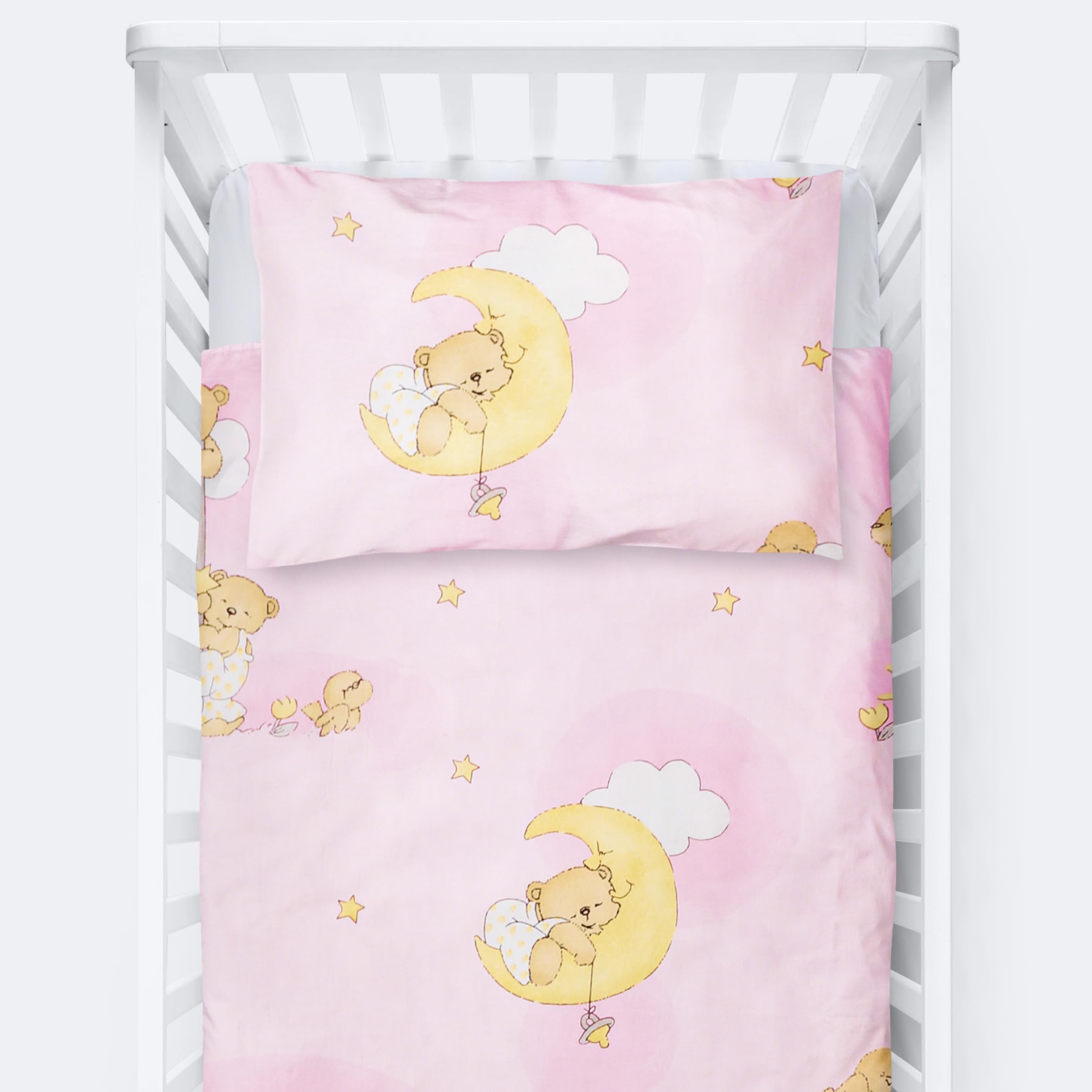 Baby Comfort 5 4 Piece Toddler Kids Cot Bed Set 120X90 Cm Duvet Pillow Duvet Cover Pillowcase 12M+ (Ladders Pink)