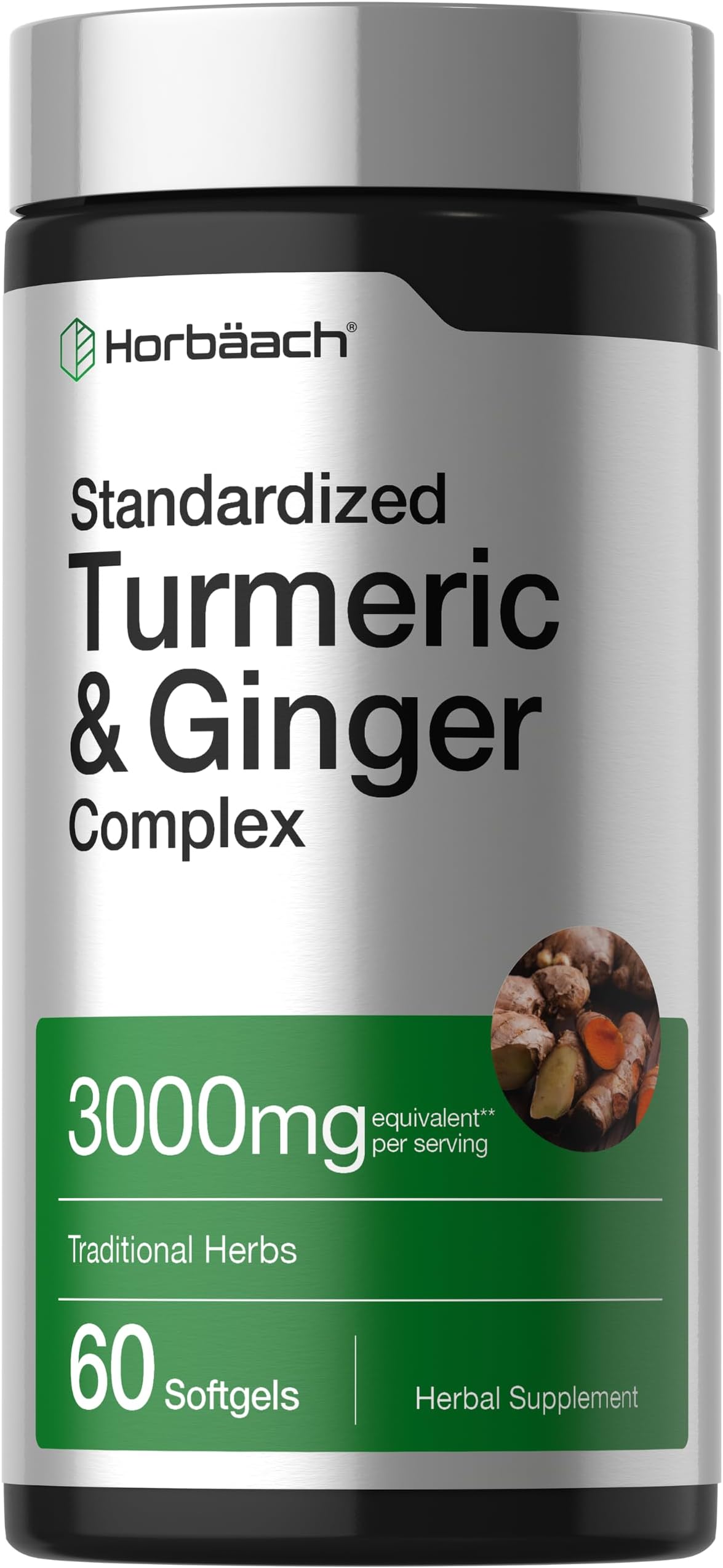 Turmeric Curcumin & Ginger Complex 3000 mg 60 Softgel Pills with Black Pepper Extract Non-GMO, Gluten Free Supplement by