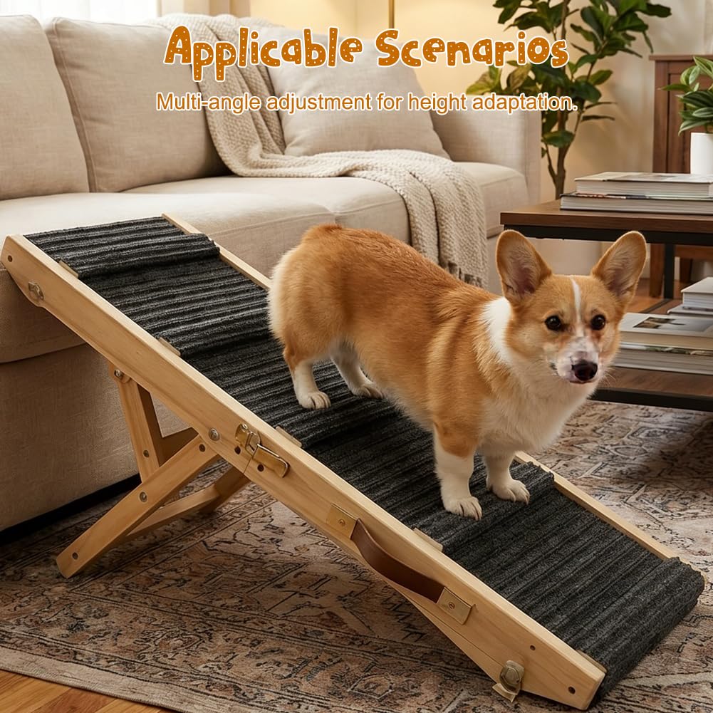 Rampa para perros – Antideslizante – Rampa extra ancha para coche plegable con conexión sin costuras a la plataforma – Soporta hasta 50 kg – Ajustable, sofá, cama, coche para perros pequeños y