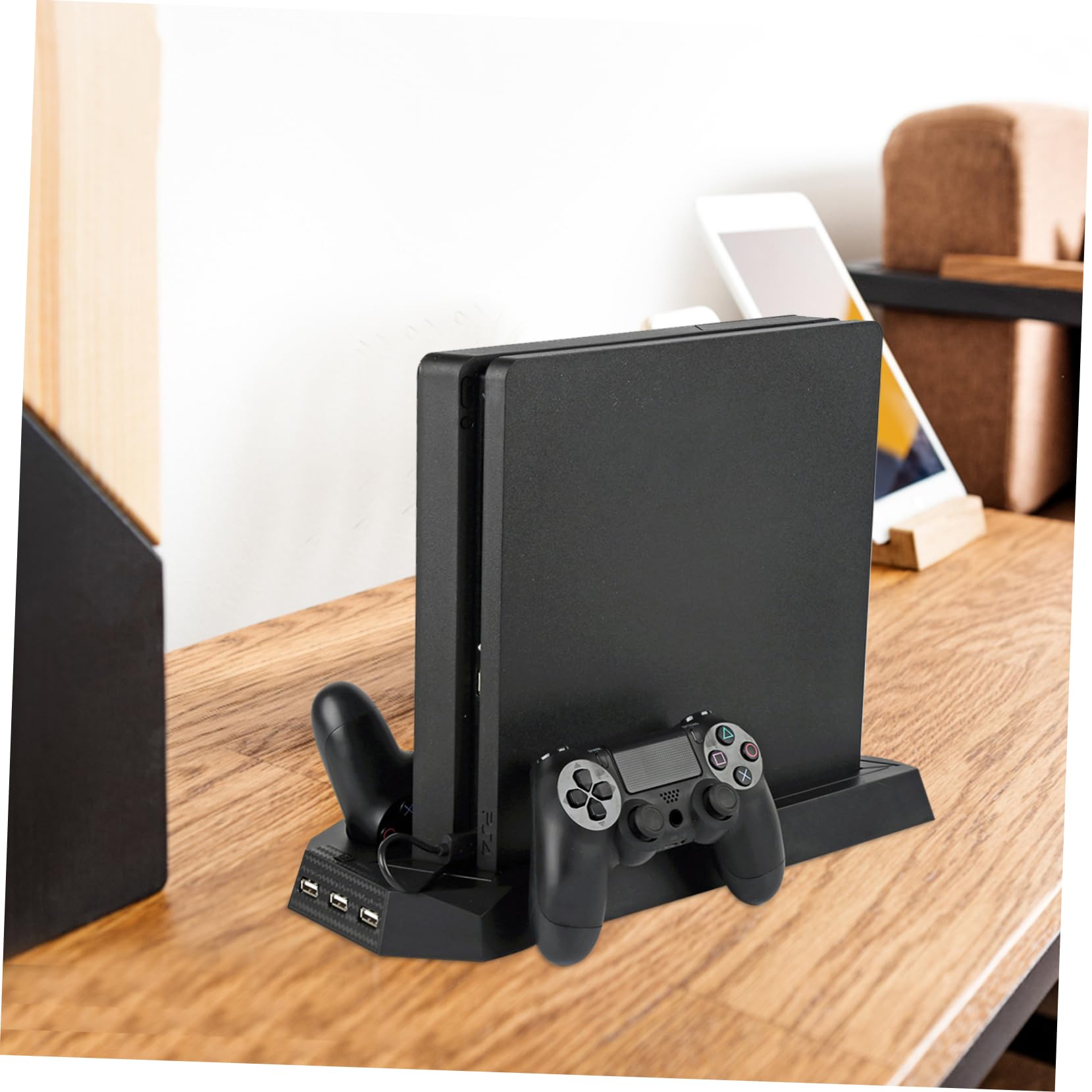 Supporto Verticale con Ventola per 4 Slim e 4 Pro Nero Abs | 2 Ventole Integrate, 2 Porte di Ricarica, 3 Porte USB Hub, per Mouse e Game Console