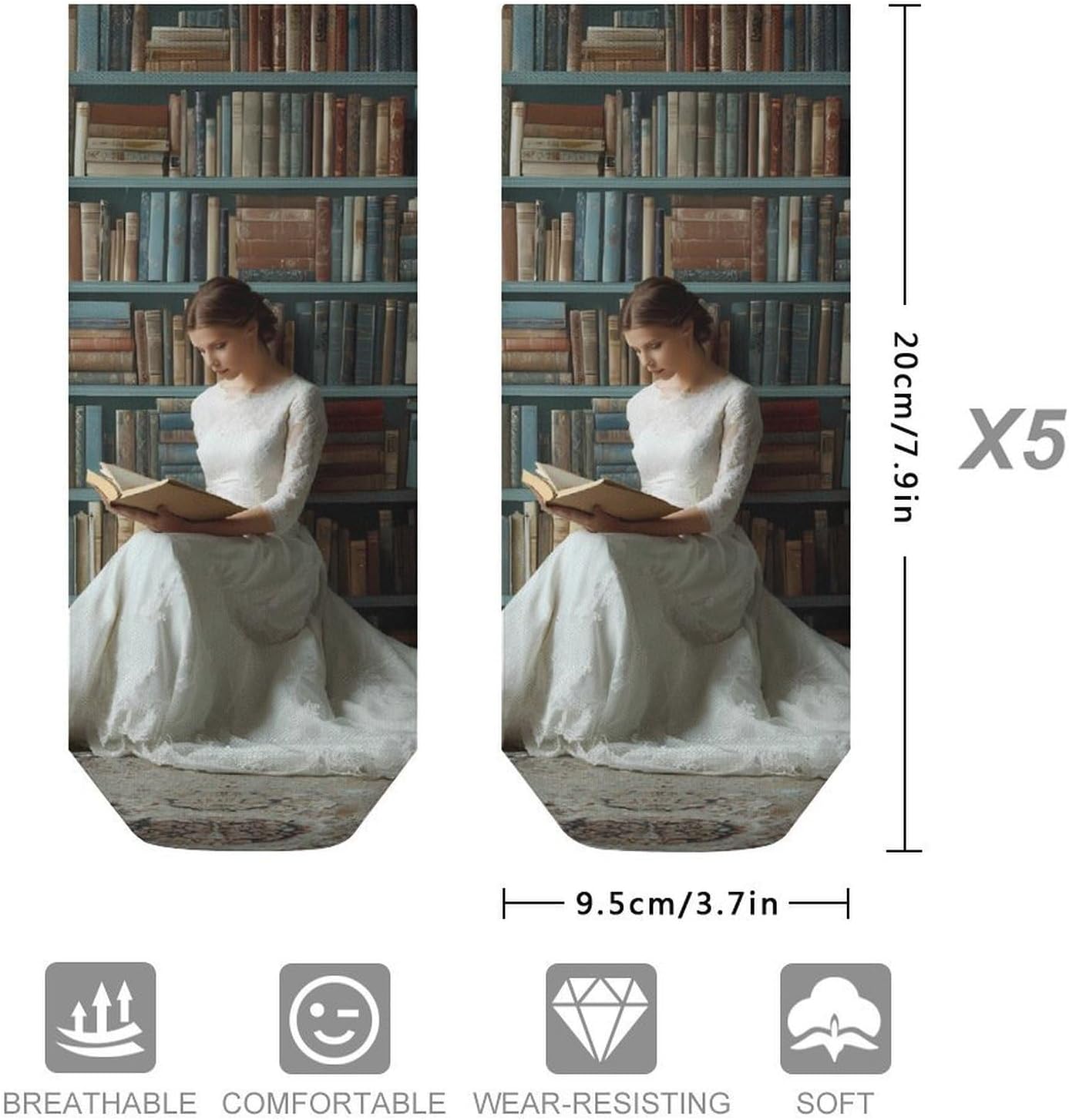 Women Reading Socks for Men Women 5 Pairs Ankle Socks