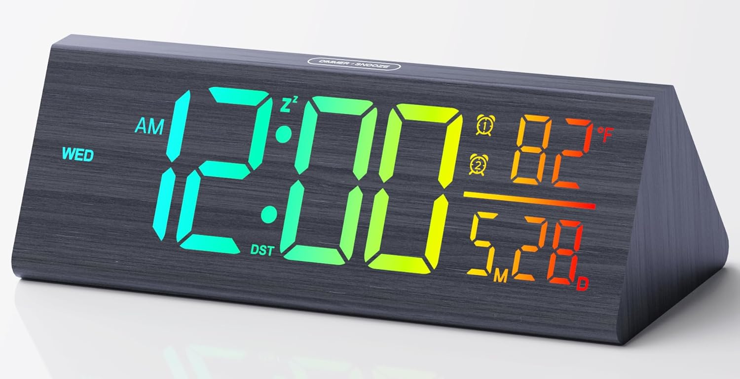 Haimiage Solid Wood Digital Alarm Clock for Bedroom - 8 8 Inch Large Display for Living Room See