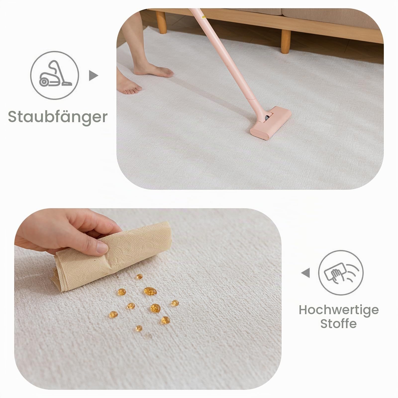 120x160cm Waschbar Kinderteppich rutschfest Creme Teppich für Büro | 5mm Dicke, Dünner Teppich, Rutschfest, für Wohnzimmer, Schlafzimmer, Eingangsbereich, Küche, Esszimmer