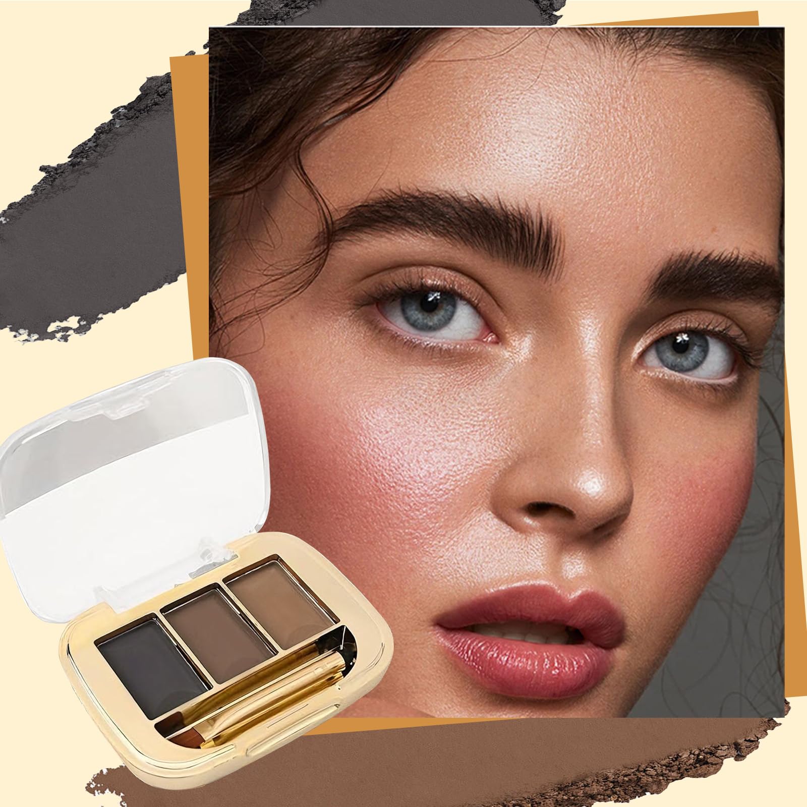 Three-Shade Eyebrow Powder Palette, 3-Color Defining & Filling Kit With Dual-Ended Brush In Light - Image 2